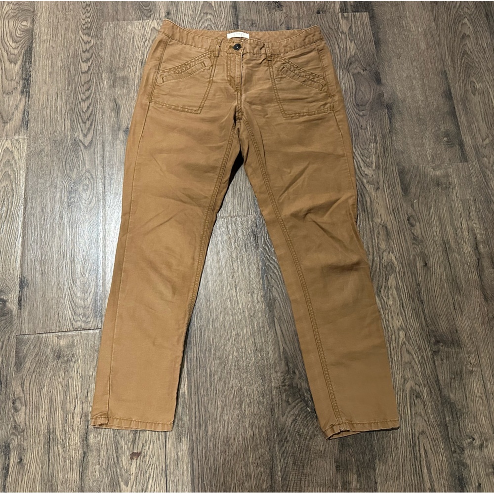 Women's size 0P, dark tan, single-button, LOFT brand, khaki pants.